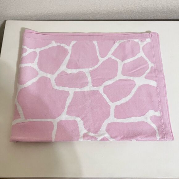 Pottery Barn Kids Pink White Giraffe Print Baby Blanket 100% Cotton Knit PBK - Picture 4 of 12